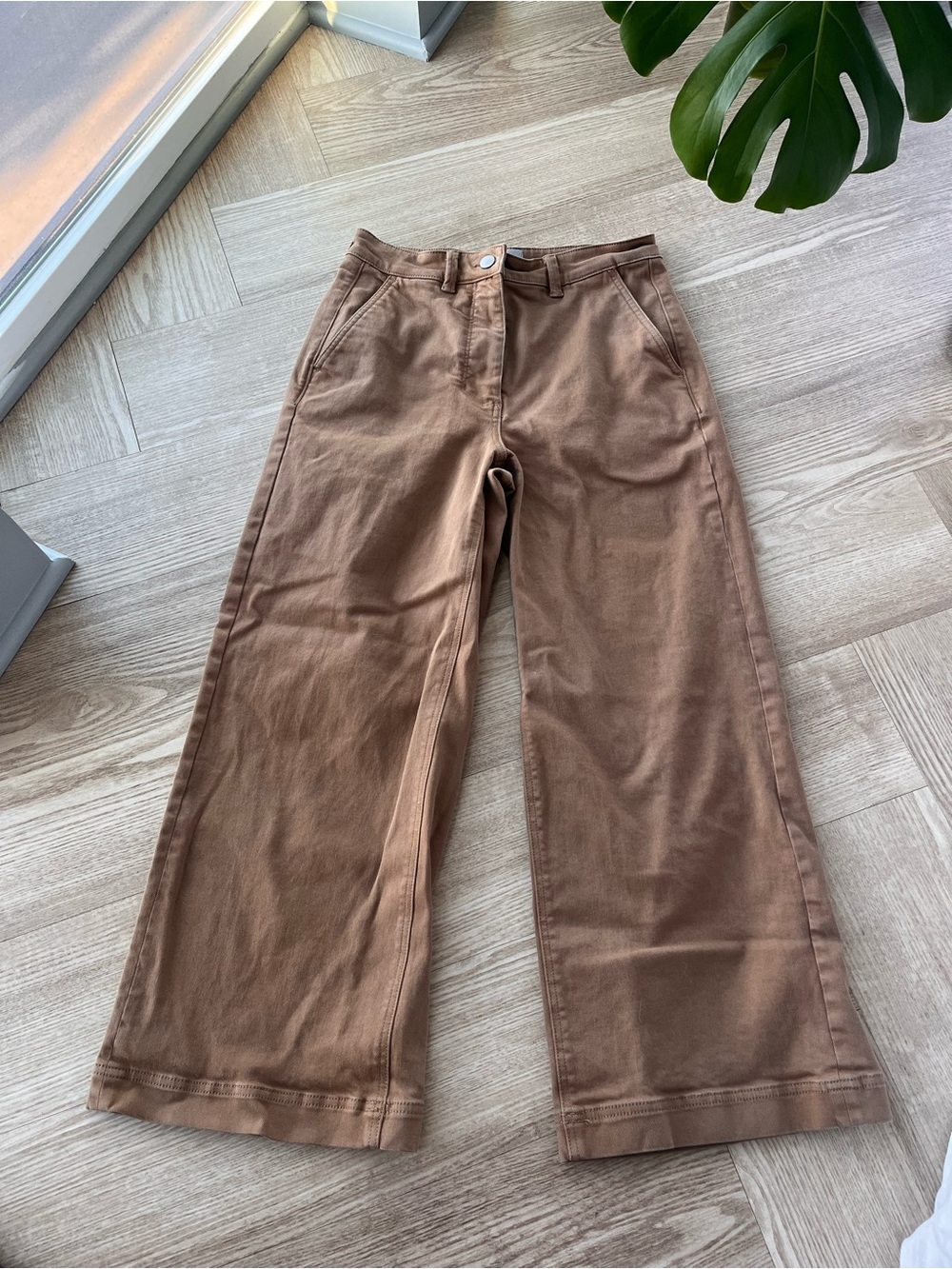Everlane High Waist Wide-Leg Brown Cotton Pants